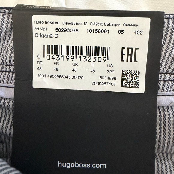 Hugo Boss Crigan Chino Pants Navy Regular Fit Cotton Stretch Men 32R (34x29) - Picture 4 of 12